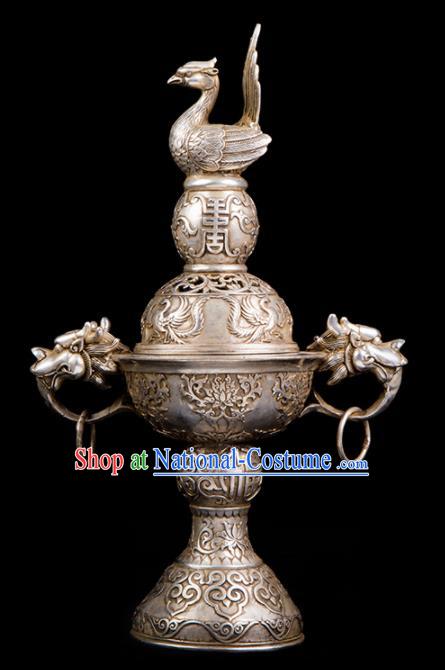 Chinese Traditional Taoism Bagua Cupronickel Bird Incense Burner Feng Shui Items Censer Decoration