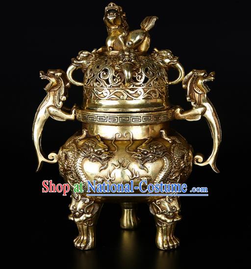 Chinese Traditional Taoism Bagua Brass Kylin Incense Burner Feng Shui Items Censer Decoration