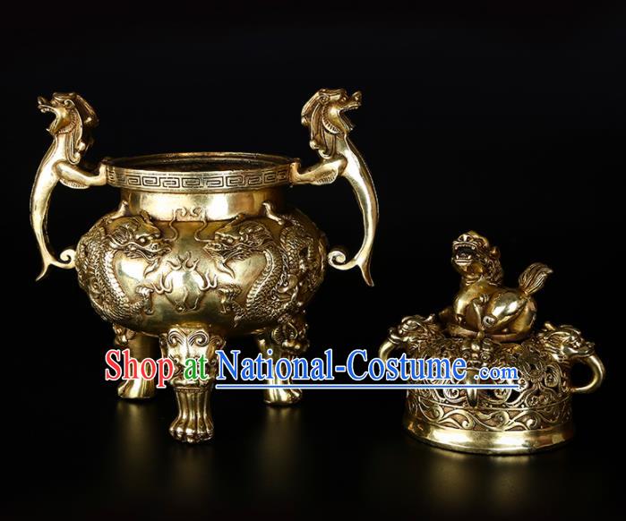 Chinese Traditional Taoism Bagua Brass Kylin Incense Burner Feng Shui Items Censer Decoration