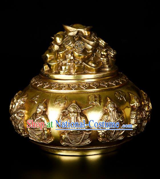 Chinese Traditional Taoism Bagua Brass Treasure Bowl Incense Burner Feng Shui Items Censer Decoration