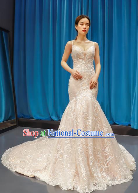 Top Grade Compere Light Pink Trailing Full Dress Princess Wedding Dress Costume for Women