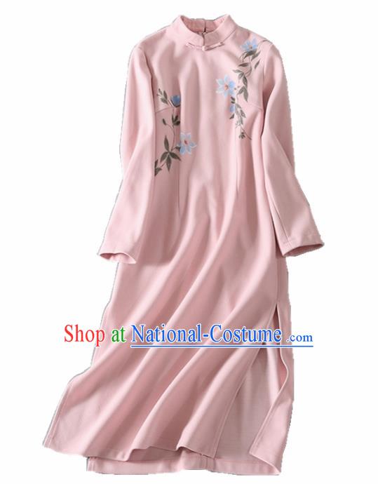 Asian Chinese Traditional Cheongsam Classical Tang Suit Pink Qipao Dress for Women