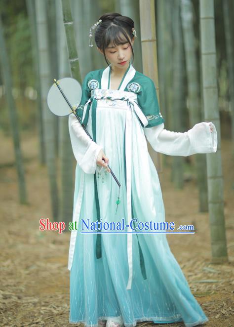 Chinese Traditional Tang Dynasty Court Maid Hanfu Dress Ancient Peri Embroidered Costume for Women