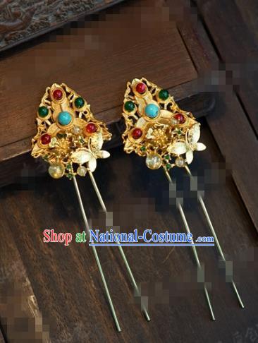 Chinese Traditional Hair Accessories Ancient Bride Palace Golden Hairpins Headwear for Women