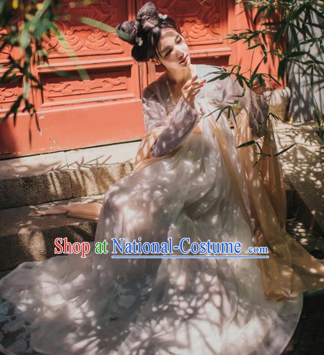 Chinese Traditional Tang Dynasty Court Maid White Hanfu Dress Ancient Peri Costume for Women