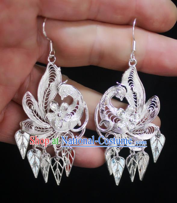 Traditional Chinese Miao Nationality Peacock Ear Accessories Hmong Female Wedding Earrings for Women