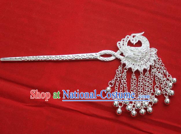 Traditional Chinese Miao Nationality Tassel Hair Accessories Hmong Female Folk Dance Peacock Hairpins for Women