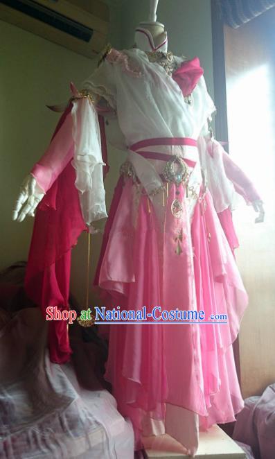 Chinese Traditional Cosplay Peri Costume Ancient Female Knight Swordswoman Pink Dress for Women