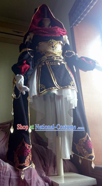 Chinese Traditional Cosplay Peri Costume Ancient Female Knight Swordswoman Black Dress for Women