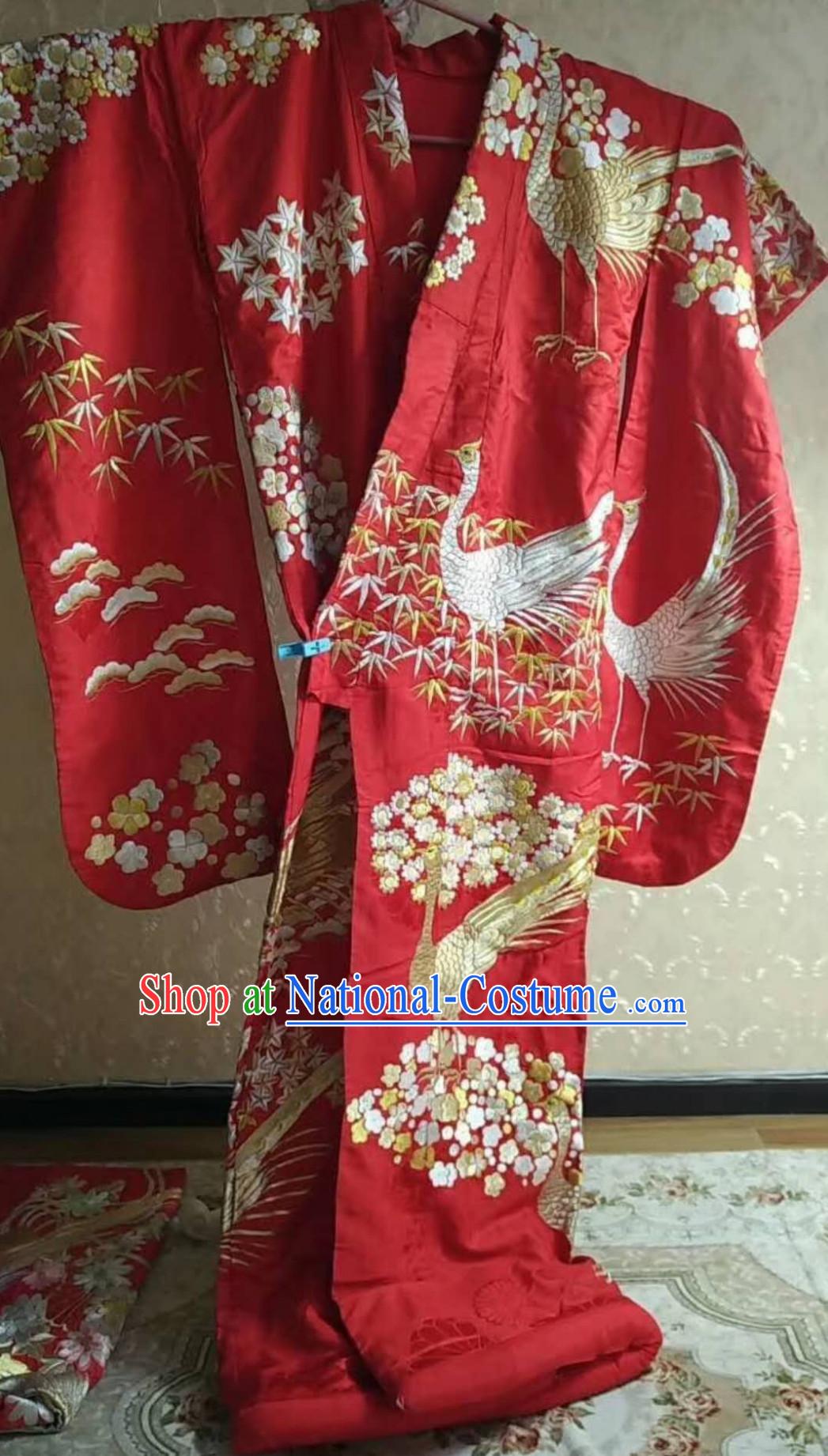 Japan Traditional Princess Costume Red Yukata Dress Japanese Wedding Furisode Kimono for Women