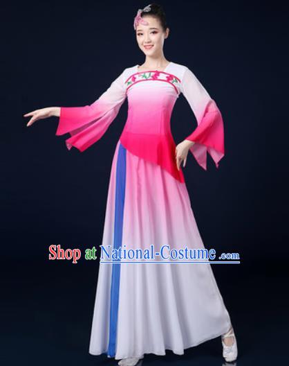 Traditional Chinese Classical Dance Pink Dress Umbrella Dance Stage Performance Costume for Women