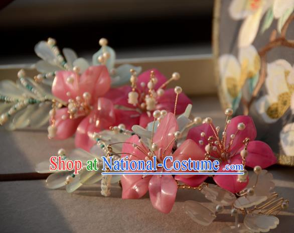 Traditional Chinese Hanfu Hair Accessories Ancient Princess Pink Bauhinia Hairpins for Women