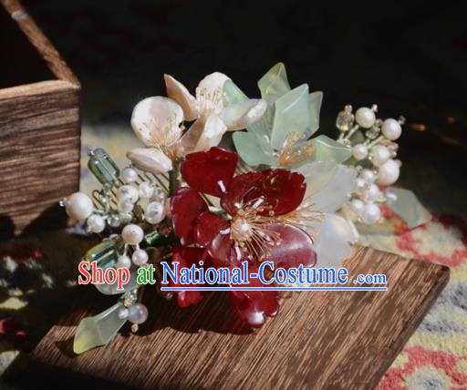 Traditional Chinese Hanfu Hair Accessories Ancient Princess Pearls Red Flowers Hairpins for Women