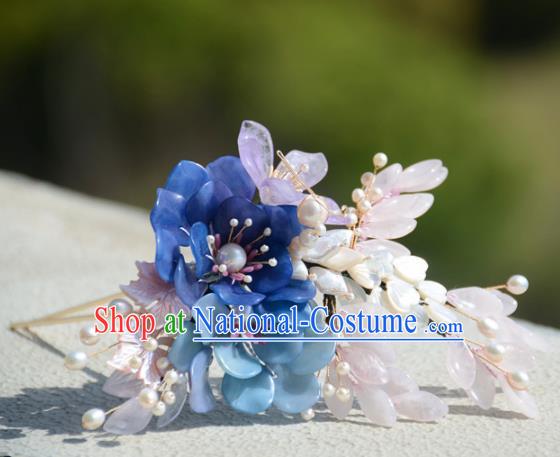 Traditional Chinese Hanfu Blue Flowers Hair Clip Hair Accessories Ancient Princess Hairpins for Women