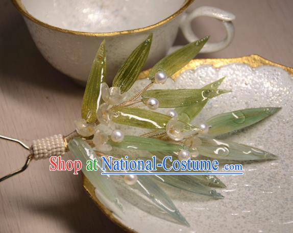 Traditional Chinese Hanfu Hair Accessories Ancient Princess Green Bamboo Leaf Hairpins for Women