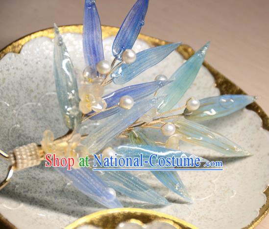 Traditional Chinese Hanfu Hair Accessories Ancient Princess Blue Bamboo Leaf Hairpins for Women