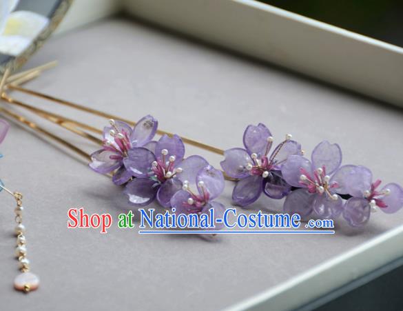 Traditional Chinese Hanfu Hair Accessories Ancient Princess Purple Sakura Hairpins for Women