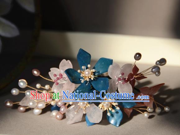 Traditional Chinese Hanfu Blue Peach Blossom Hair Clip Hair Accessories Ancient Princess Hairpins for Women