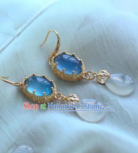 Traditional Chinese Hanfu Accessories Ancient Princess Blue Agate Earrings for Women