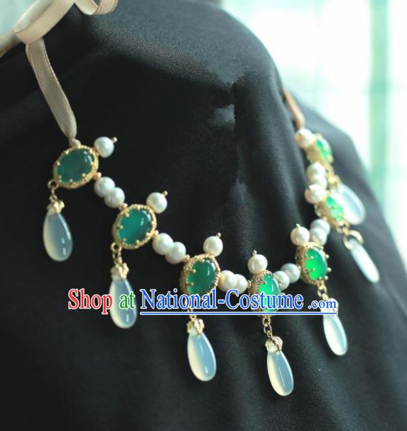 Traditional Chinese Hanfu Accessories Ancient Princess Green Agate Necklace for Women