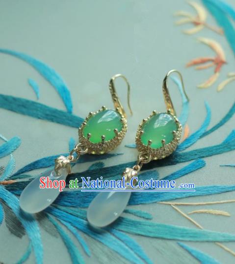 Traditional Chinese Hanfu Accessories Ancient Princess Green Agate Earrings for Women