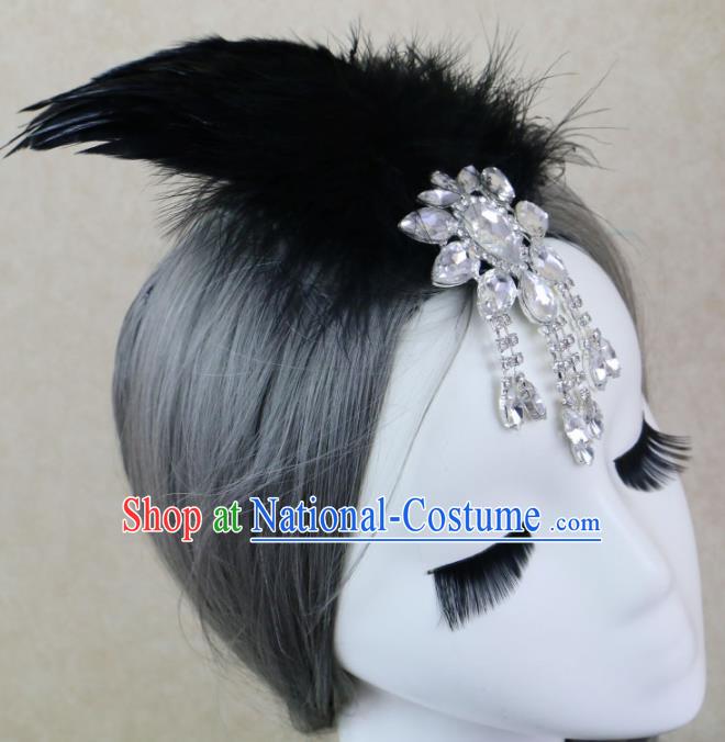 Top Grade Stage Performance Black Feather Hair Accessories Gothic Halloween Hair Stick Headwear for Women