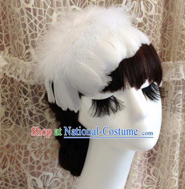 Top Grade Bride White Feather Headwear Brazilian Carnival Hair Accessories for Women