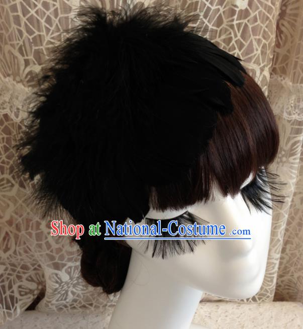 Top Grade Bride Black Feather Headwear Brazilian Carnival Hair Accessories for Women