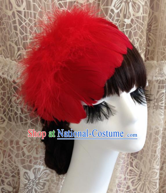 Top Grade Bride Red Feather Headwear Brazilian Carnival Hair Accessories for Women