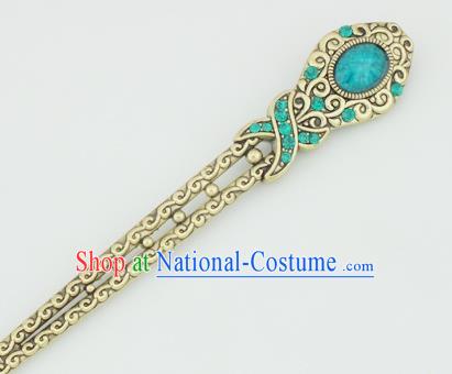 Chinese Ancient Princess Blue Crystal Hairpins Headwear Traditional Hanfu Hair Accessories for Women