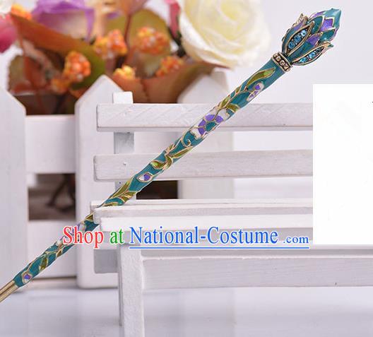 Chinese Ancient Princess Blue Hairpins Headwear Traditional Hanfu Hair Accessories for Women