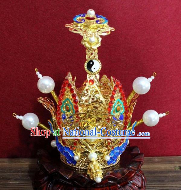 Handmade Chinese Taoism Cloisonne Clouds Hairdo Crown Traditional Ancient Taoist Swordsman Hair Accessories for Men