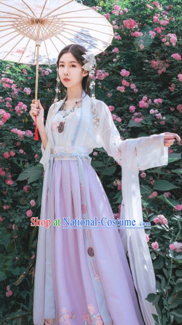 Chinese Traditional Tang Dynasty Court Maid Embroidered Hanfu Dress Ancient Peri Costume for Women