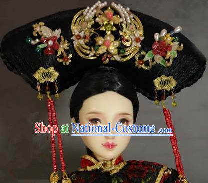 Chinese Ancient Palace Imperial Consort Cloisonne Phoenix Headwear Traditional Qing Dynasty Manchu Queen Hair Accessories for Women