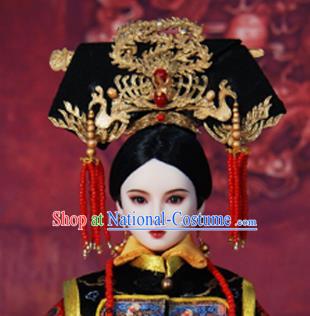 Chinese Ancient Palace Concubine Golden Phoenix Headwear Traditional Qing Dynasty Manchu Imperial Consort Hair Accessories for Women