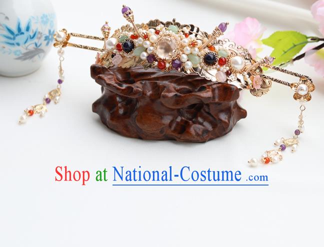 Chinese Ancient Princess Pearls Hair Coronet Hairpins Traditional Hanfu Hair Accessories for Women