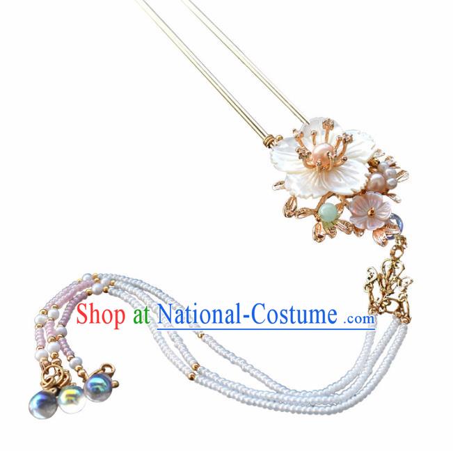 Chinese Ancient Princess Palace Shell Flower Hairpins Traditional Handmade Hanfu Hair Accessories Complete Set for Women