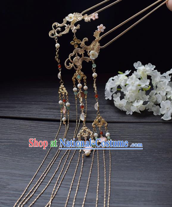 Chinese Ancient Princess Palace Tassel Hairpins Traditional Handmade Hanfu Hair Accessories for Women