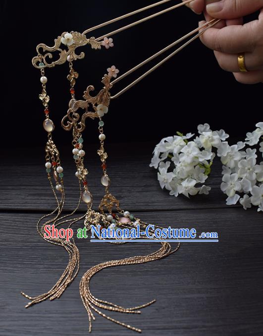 Chinese Ancient Princess Palace Tassel Hairpins Traditional Handmade Hanfu Hair Accessories for Women