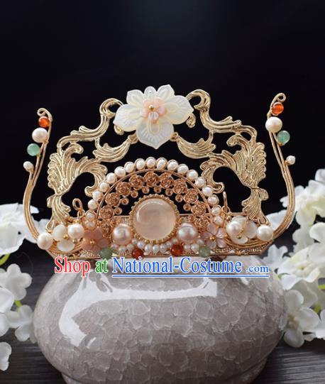 Chinese Ancient Princess Palace Shell Lotus Hair Crown Hairpins Traditional Handmade Hanfu Hair Accessories for Women