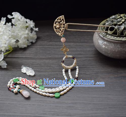 Chinese Ancient Princess Palace Pearls Tassel Hairpins Traditional Handmade Hanfu Hair Accessories for Women