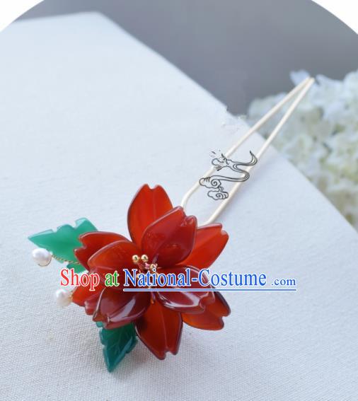 Chinese Ancient Princess Palace Red Peach Blossom Hairpins Traditional Handmade Hanfu Hair Accessories for Women