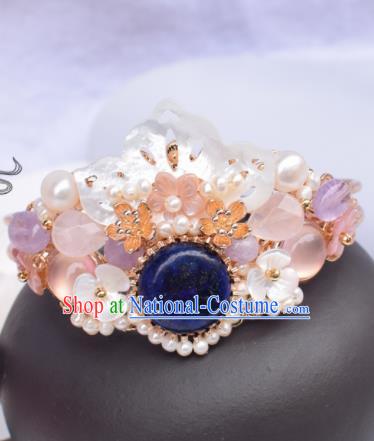 Chinese Ancient Princess Palace Blue Stone Shell Hair Crown Hairpins Traditional Handmade Hanfu Hair Accessories for Women