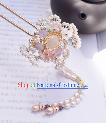 Chinese Ancient Princess Palace Pine Pearls Tassel Hairpins Traditional Handmade Hanfu Hair Accessories for Women