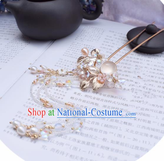 Chinese Ancient Princess Palace Opal Pearls Tassel Hairpins Traditional Handmade Hanfu Hair Accessories for Women