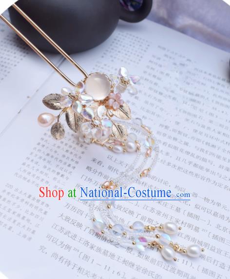 Chinese Ancient Princess Palace Opal Pearls Tassel Hairpins Traditional Handmade Hanfu Hair Accessories for Women