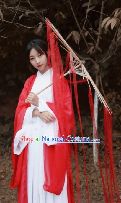 Handmade Chinese Traditional Red Ribbon Tassel Umbrellas Ancient Princess Umbrella