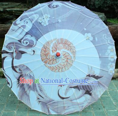 Handmade Chinese Traditional Printing Cranes Grey Oiled Paper Umbrellas Ancient Princess Umbrella