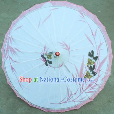 Handmade Chinese Traditional Printing Pink Bamboo Leaf Oiled Paper Umbrellas Ancient Princess Umbrella