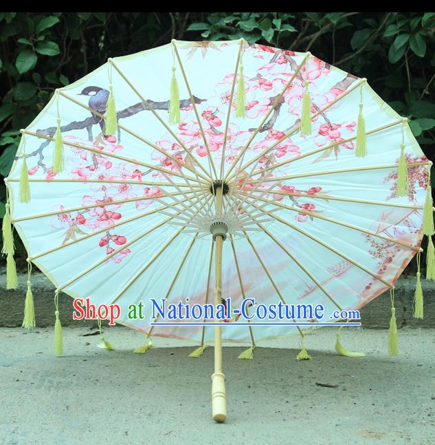 Handmade Chinese Traditional Printing Plum Tassel Oiled Paper Umbrellas Ancient Princess Umbrella